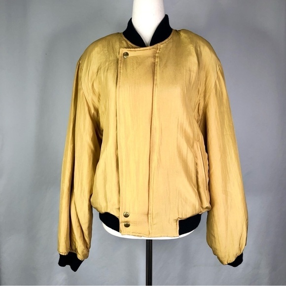 VINTAGE Alfredo Bendini silk bomber jacket yellow golden wheat S - Picture 1 of 12